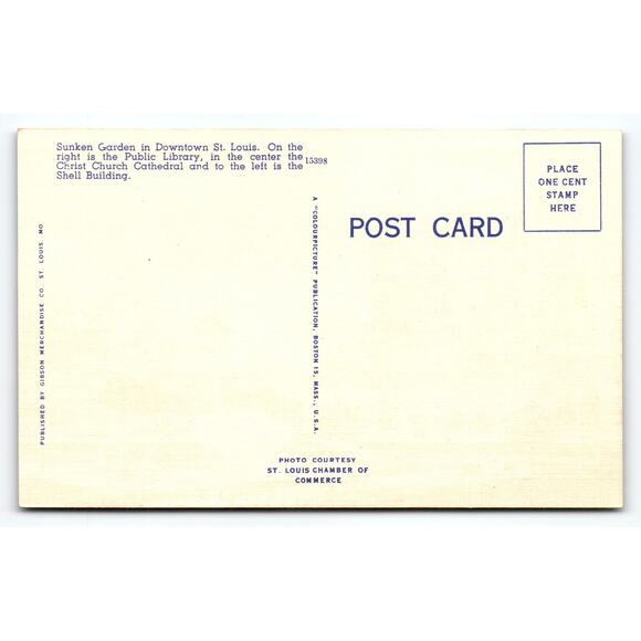 Vintage Linen Postcard Sunken Garden St. Louis Missouri 1940s - Picture 2 of 2